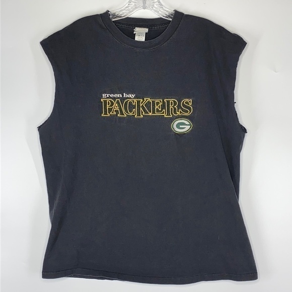Vintage True-Fab Sportwear Black Green Bay Packers Tank Top XL - Picture 1 of 4